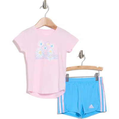 Adidas Originals Adidas Kids' 3-stripes Graphic T-shirt & Shorts Set In Pink/blue