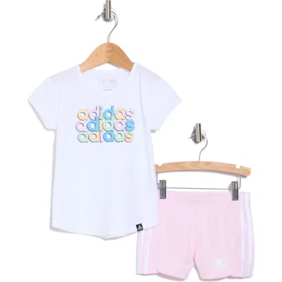 Adidas Originals Adidas Kids' 3-stripes Graphic T-shirt & Shorts Set In White W/light Pink