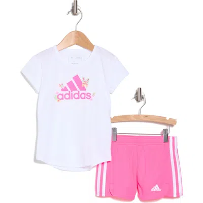 Adidas Originals Adidas Kids' 3-stripes Graphic T-shirt & Shorts Set In White W/pink