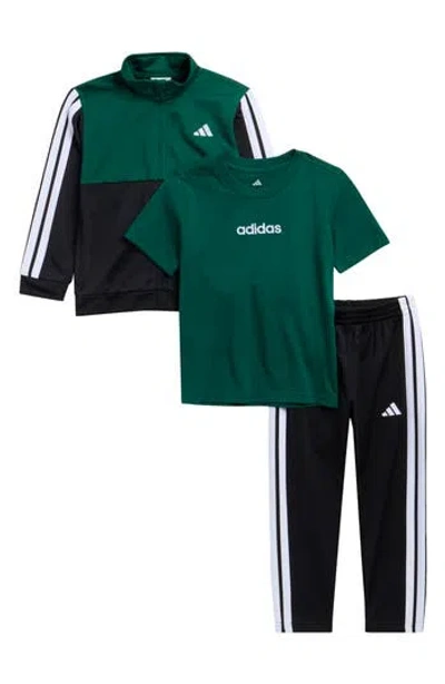 Adidas Originals Adidas Kids' 3-piece Tricot Jacket, T-shirt & Joggers Set In Green