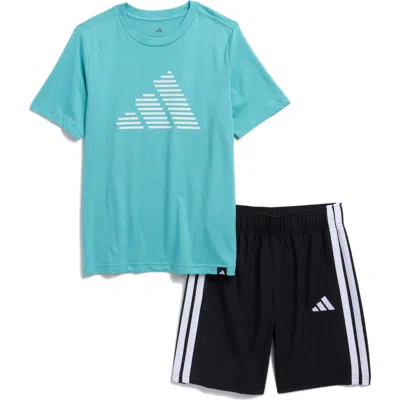 Adidas Originals Adidas Kids' 3-stripes T-shirt & Shorts Set In Blue
