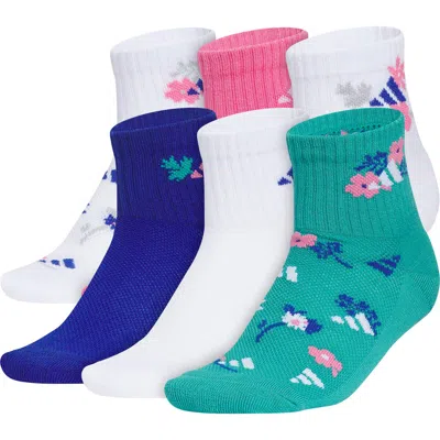 Adidas Originals Adidas Kids' 6-pack Cushioned Quarter Socks In Blue