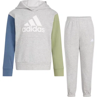 Adidas Originals Adidas Kids' Colorblock Fleece Hoodie & Joggers Set In Grey Heather