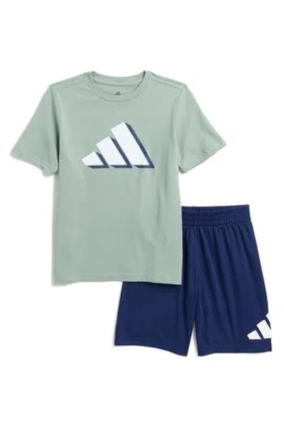 Adidas Originals Adidas Kids' Cotton Jersey T-shirt & Mesh Shorts Set In Green