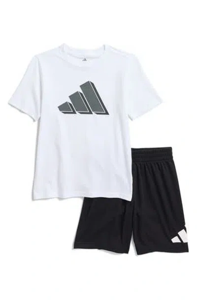 Adidas Originals Adidas Kids' Cotton Jersey T-shirt & Mesh Shorts Set In White