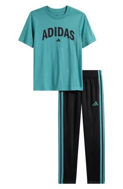 Adidas Originals Adidas Kids' Cotton Jersey T-shirt & Tricot Joggers Set In Blue