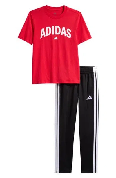 Adidas Originals Adidas Kids' Cotton Jersey T-shirt & Tricot Joggers Set In Red