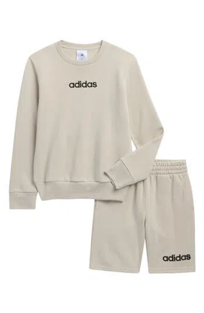 Adidas Originals Adidas Kids' Crew Sweater & Shorts Set In Neutral