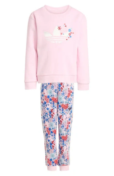 Adidas Originals Adidas Kids' Embroidered Cotton Blend Sweatshirt & Sweatpants Set In Pink