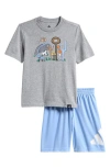 Adidas Originals Toddler & Little Boys Short-sleeve Heather T-shirt & Elastic-waistband Logo Shorts, 2 Piece Set In Grey Heather