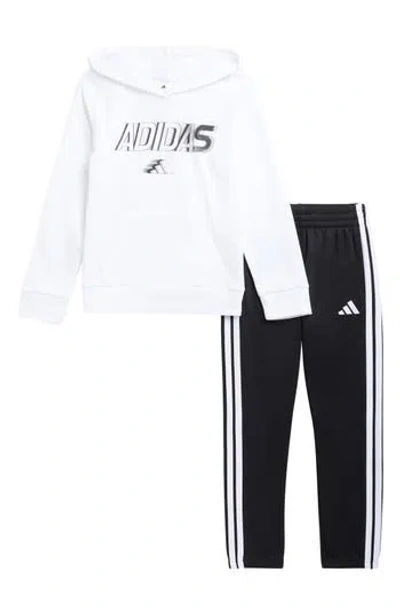 Adidas Originals Adidas Kids' Fleece Graphic Hoodie & Joggers Set In White