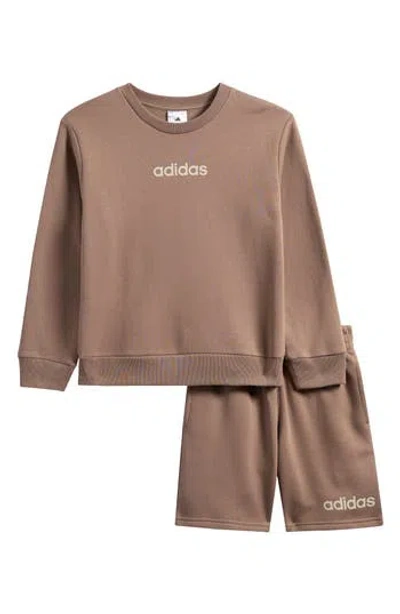 Adidas Originals Adidas Kids' Fleece Pullover Sweater & Shorts Set In Brown