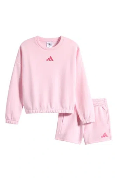 Adidas Originals Adidas Kids' Fleece Pullover Sweater & Shorts Set In Pink