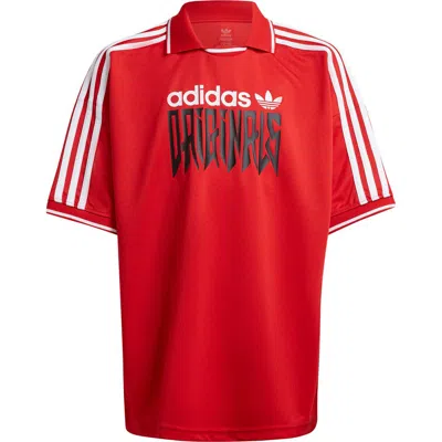Adidas Originals Adidas Kids' Football Collared Graphic T-shirt In Better Scarlet