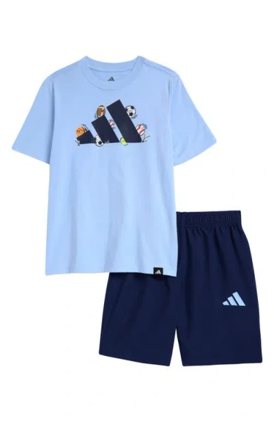 Adidas Originals Adidas Kids' Graphic T-shirt & Shorts Set In Light Blue
