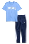 Adidas Originals Adidas Kids' Graphic T-shirt & Tricot Pants Set In Blue