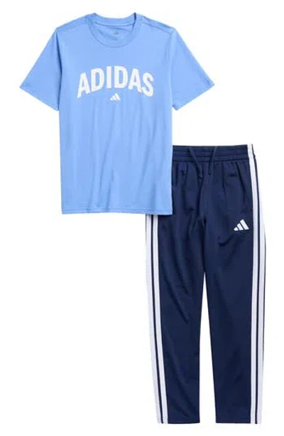 Adidas Originals Adidas Kids' Graphic T-shirt & Tricot Pants Set In Blue