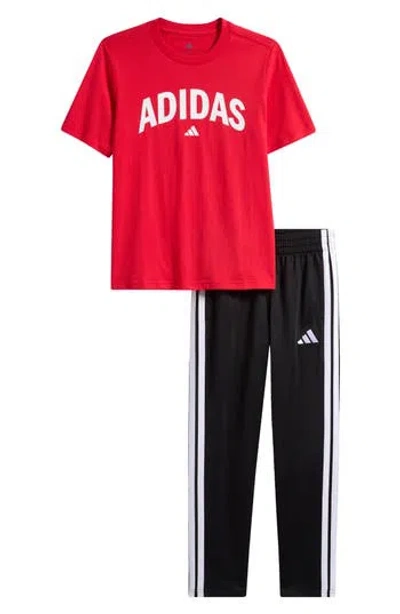 Adidas Originals Adidas Kids' Graphic T-shirt & Tricot Pants Set In Red