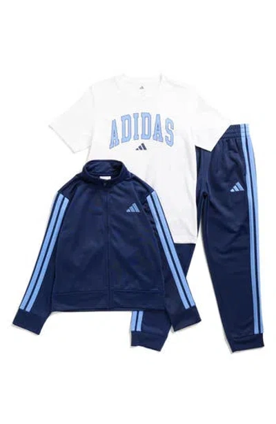 Adidas Originals Adidas Kids' Graphic T-shirt, Tricot Track Jacket & Joggers Set In Blue