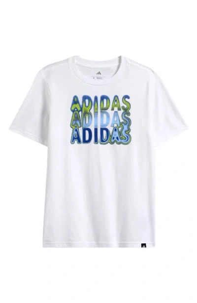 Adidas Originals Adidas Kids' Heat Map Lineage Cotton Graphic T-shirt In White W/blue