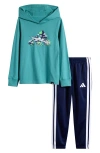 Adidas Originals Adidas Kids' Hooded Long Sleeve Cotton Graphic T-shirt & Joggers Set In Green
