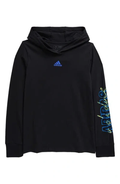 Adidas Originals Adidas Kids' Hooded Long Sleeve Cotton Graphic T-shirt In Black/blue