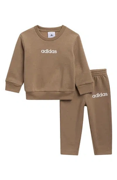 Adidas Originals Adidas Kids' Linear Cotton Fleece Sweatshirt & Joggers Set In Brown