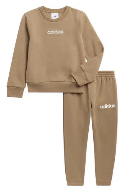 Adidas Originals Adidas Kids' Linear Logo Crewneck Sweatshirt & Sweatpants Set In Brown