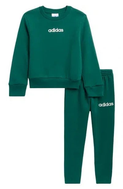Adidas Originals Adidas Kids' Linear Logo Crewneck Sweatshirt & Sweatpants Set In Green
