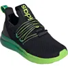 Adidas Originals Adidas Kids' Lite Racer Adapt 7.0 Slip-on Sneaker In Black/green/solar Slime