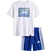 Adidas Originals Adidas Kids' Logo Graphic T-shirt & 3-stripes Shorts Set In Blue