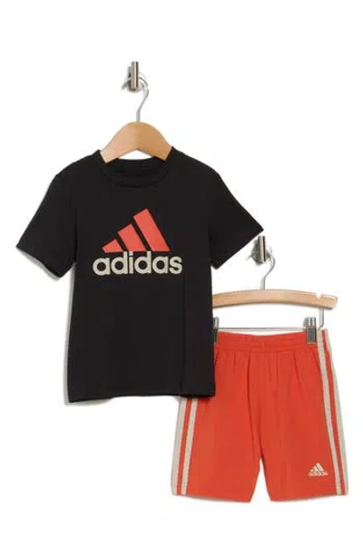 Adidas Originals Adidas Kids' Logo T-shirt & 3-stripes Shorts Set In Black With Red