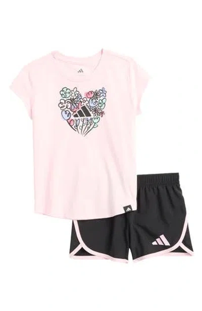 Adidas Originals Adidas Kids' Logo T-shirt & Woven Shorts Set In Black W/clear Pink
