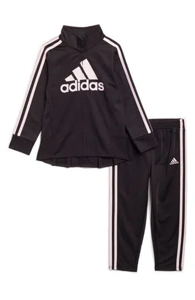 Adidas Originals Adidas Kids' Logo Tricot Track Jacket & Pants Set In Black/light Pink