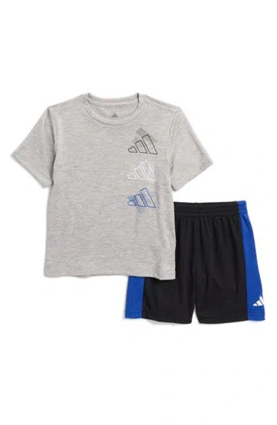 Adidas Originals Adidas Kids' Mélange Jersey T-shirt & Mesh Shorts Set In Medium Grey Heather