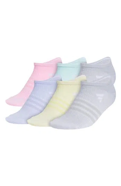 Adidas Originals Adidas Kids' Superlite Assorted 6-pack No-show Socks In True Pink/aqua Blue/grey