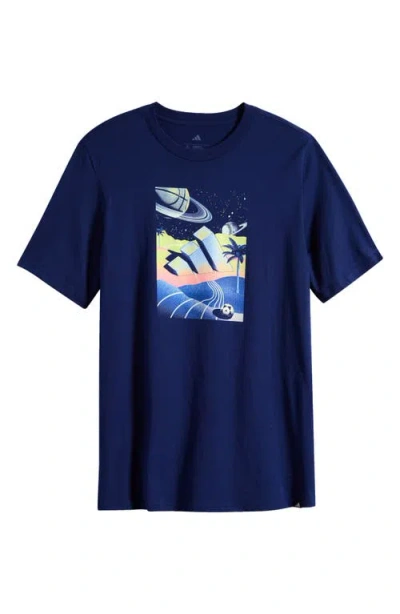 Adidas Originals Adidas Kids' Surreal Space Cotton Jersey Graphic T-shirt In Dark Blue