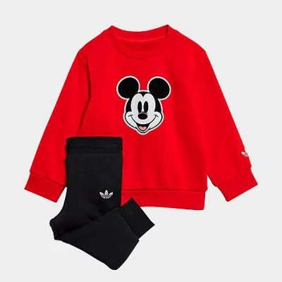 Adidas Originals Babies' Adidas Kids' Toddler Originals X Disney Mickey Mouse Sweatshirt And Jogger Pants Set In Better Scarlet/black