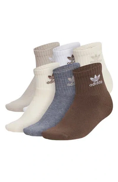 Adidas Originals Adidas Kids' Trefoil Assorted 6-pack Quarter Socks In Medium Beige