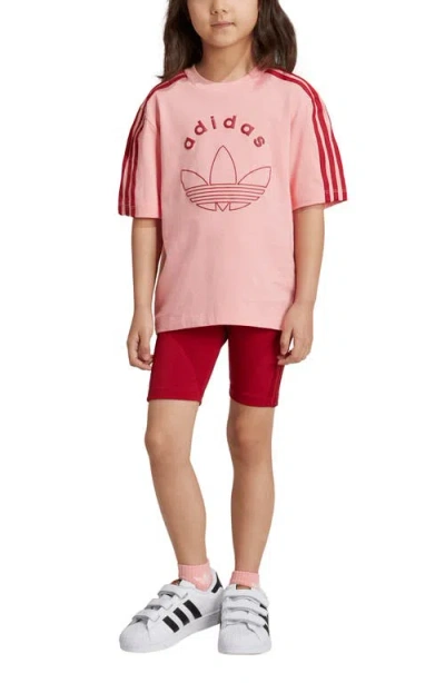 Adidas Originals Adidas Kids' Trefoil Graphic T-shirt & Bike Shorts Set In Pink Spark/victory Red