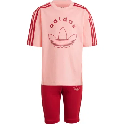 Adidas Originals Adidas Kids' Trefoil Graphic T-shirt & Bike Shorts Set In Semi Pink Spark/red