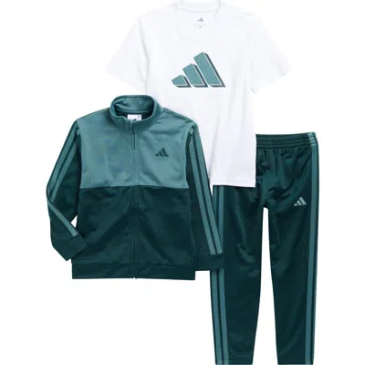 Adidas Originals Adidas Kids' Tricot Track Jacket, Graphic T-shirt & Pants Set In Green