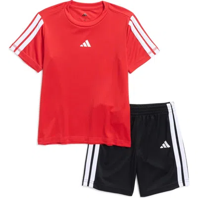 Adidas Originals Adidas Kids' Triple Stripe T-shirt & Shorts Set In Better Scarlet