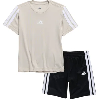 Adidas Originals Adidas Kids' Triple Stripe T-shirt & Shorts Set In Neutral