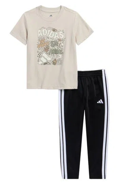 Adidas Originals Adidas Kids' T-shirt & Tricot Pants Set In Neutral