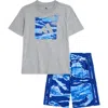 Adidas Originals Boys' Two-piece Short Sleeve Cotton Heather Tee & Elastic Waistband Printed Short Set - Little Kid In Gray