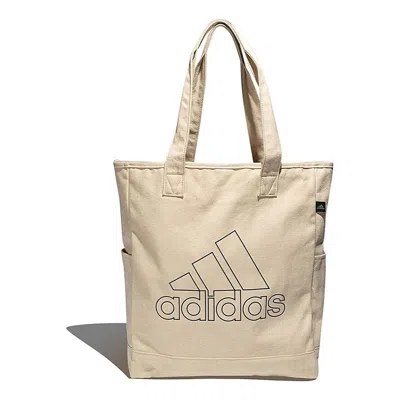 Adidas Originals Adidas Large Logo Sports Minimalistic Canvas Tote Creamy White Shoulder Bag In Neutral
