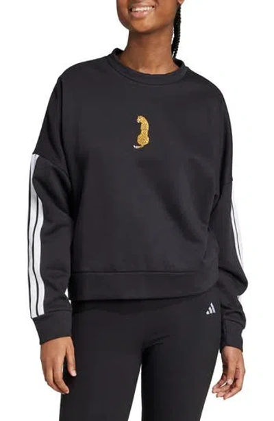 Adidas Originals Adidas Leopard Embroidered Sweatshirt In Black