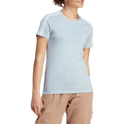 Adidas Originals Women's Essentials Cotton 3 Stripe T-shirt In Wonder Blue,white
