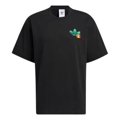 Adidas Originals Adidas Logo Cartoon Pattern Embroidered Round Neck Short Sleeve Black T-shirt